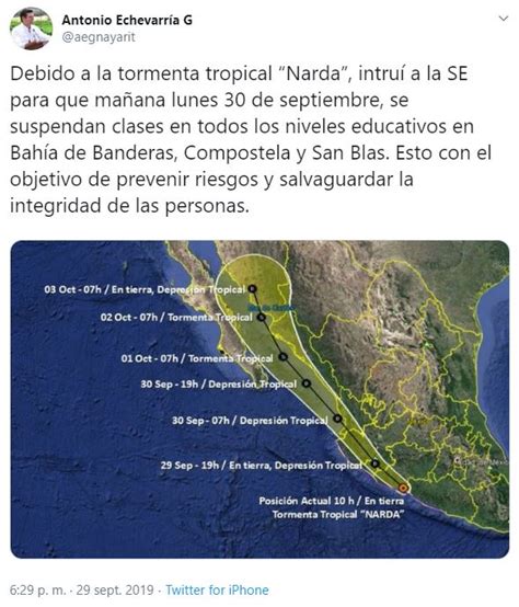 Narda Se Degrada A Depresi N Tropical Hay Suspensi N De Clases En