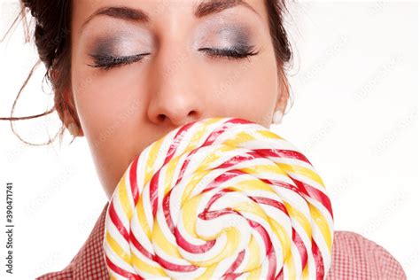 Frau mit Lolli Stock Photo | Adobe Stock