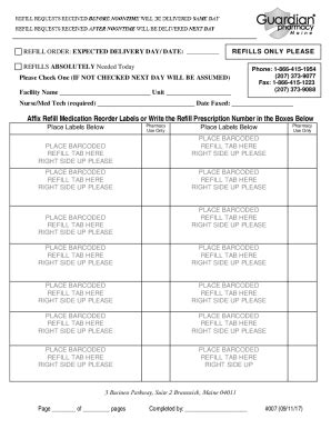 Fillable Online Affix Refill Medication Reorder Labels Or Write The