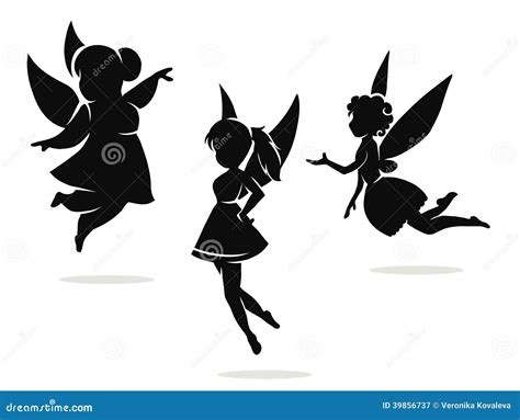 Silhouettes Of Little Fairies Stock Vector - Illustration of flying, drawing: 39856737