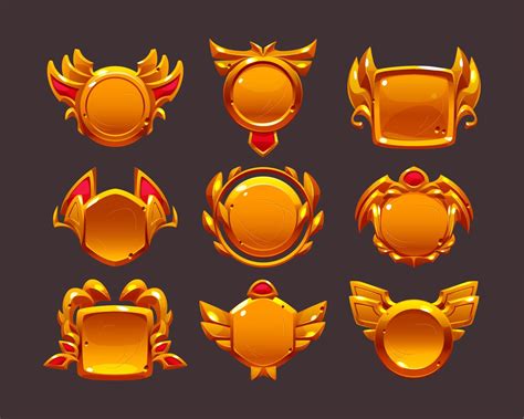 Golden Game Award Badges Level Icons Gold Frames Vector Art