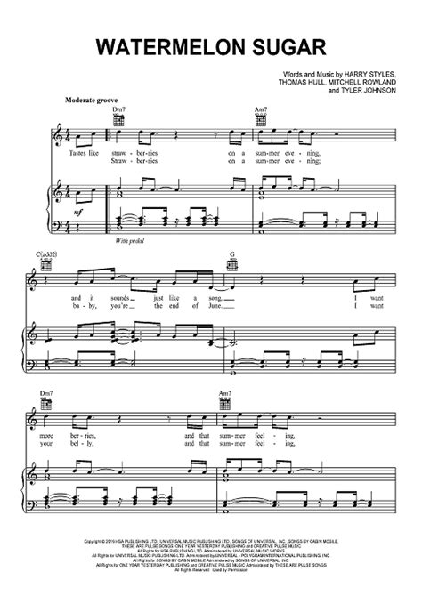 Watermelon Sugar" Sheet Music by Harry Styles for Piano/Vocal/Chords ...