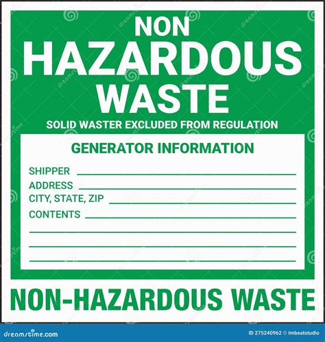 Container Hazardous Standard Label Marking Non Hazardous Waste Green