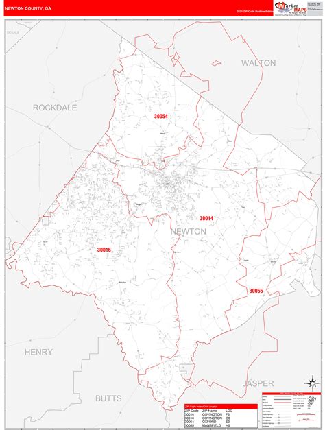 Newton County Ga Zip Code Wall Map Red Line Style By Marketmaps