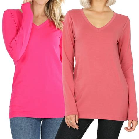 Thelovely Women Basic Cotton Relaxed Fit V Neck S 3x Long Sleeve T