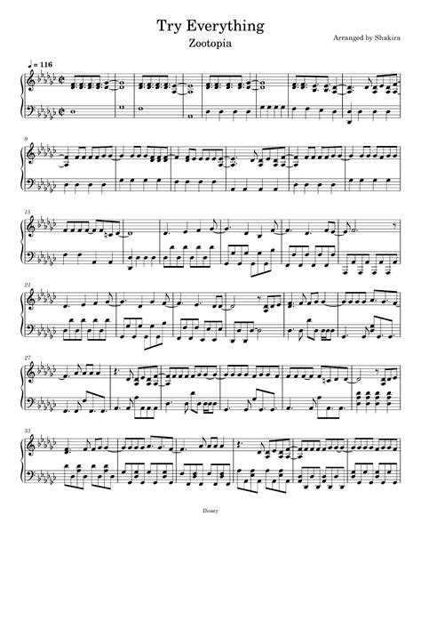 Try Everything Arr Shakira Sheet Music Shakira Piano Solo