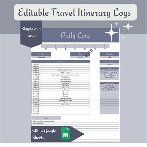 EDITABLE Travel Itinerary Google Sheets Simple Mobile - Etsy