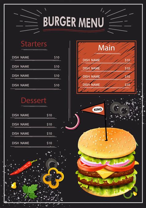 Vintage Chalk Drawing Burger Menu Design Fast Food Menu Stock