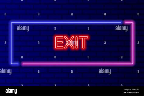 Neon Sign Exit In Speech Bubble Frame On Brick Wall Background Vector