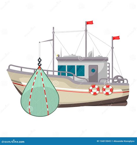 Icono Del Barco De Pesca Yate Industrial O Buque Ilustración del