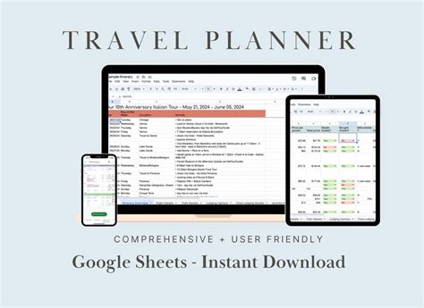 Travel Itinerary Template Google Sheets Vacation Planner Travel Planner