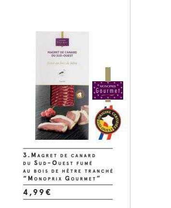 Promo Magret De Canard Du Sud Ouest Fum Au Bois De H Tre Tranch