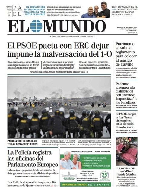 HIGHLIGHTS Cover Of EL MUNDO For Tuesday December 13 2022 Teller