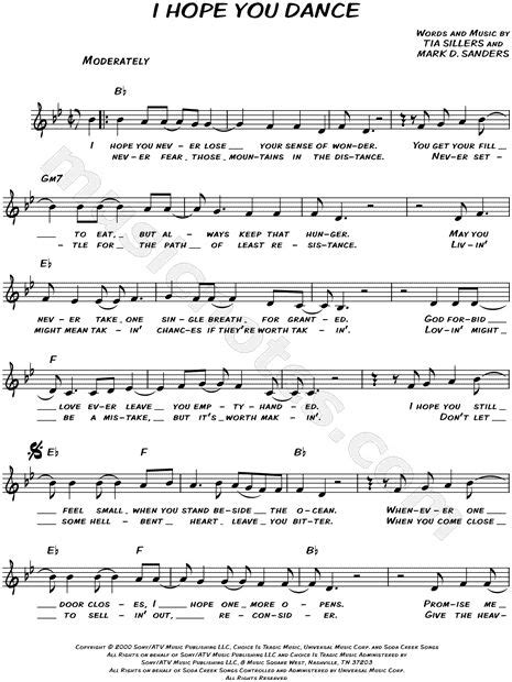 Print And Download Lead Sheets For I Hope You Dance By Lee Ann Womack