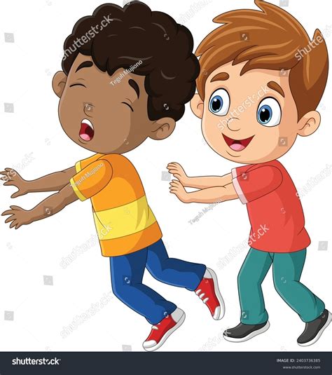 Cartoon Little Boy Pushing His Friend Stock Vector (Royalty Free) 2403736385 | Shutterstock