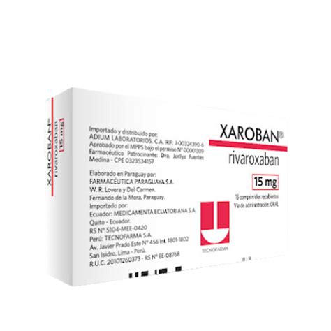 Rivaroxaban 15mg Xaroban Caja X 15 Comprimidos Recubiertos Adium