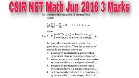 Lec Classical Mechanics Csir Net Math Jun Question Solution