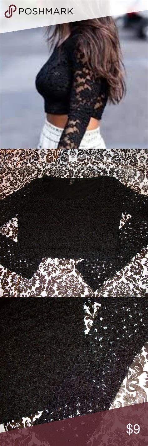 Spotted While Shopping On Poshmark Forever 21 Black Lace Long Sleeve Crop Top Size M Poshmark