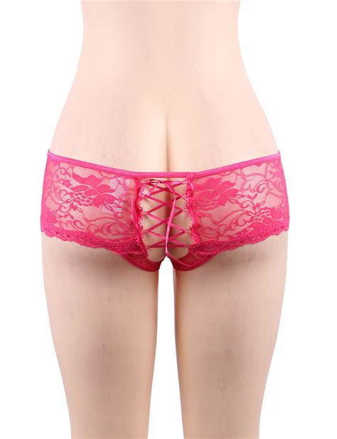 Pink Open Crotch Floral Lace Panty Ohyeah