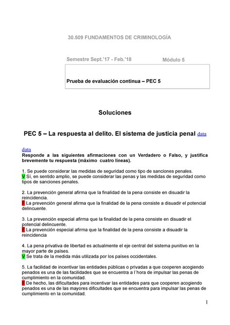 Sol Pec Criminologia Fundamentos De Criminolog A Semestre Sept