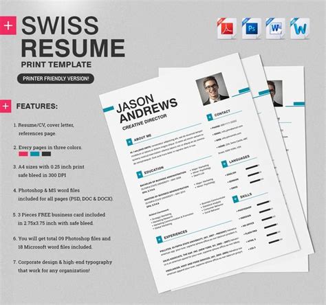 Swiss Resume Cv Print Templates Resume Cv Magazine Template