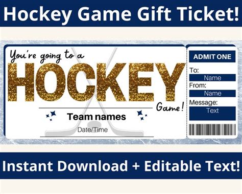 Hockey Ticket Template Hockey Ticket T Hockey Game Etsy