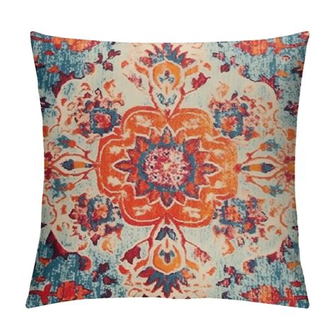 Comio Orange Blue Ethnic Boho Pillow Covers Bohemian Carpet Vintage