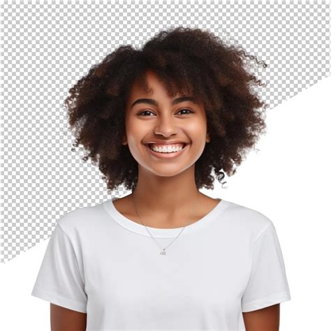 Premium Psd A Woman With A White Shirt That Says Quot She Is Smiling Quot