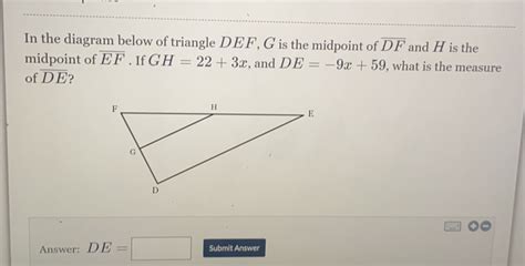 Solved In The Diagram Below Of Triangle Def G Is The Midpoint Of