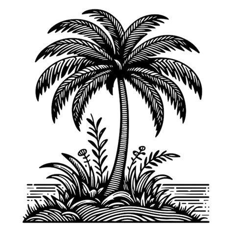 Noix De Coco De Palmier Silhouette D Arbre Tropical Dessin La Main