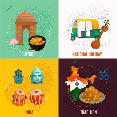 Indian culture and traditional symbols 2x2 design concept isolated on ...