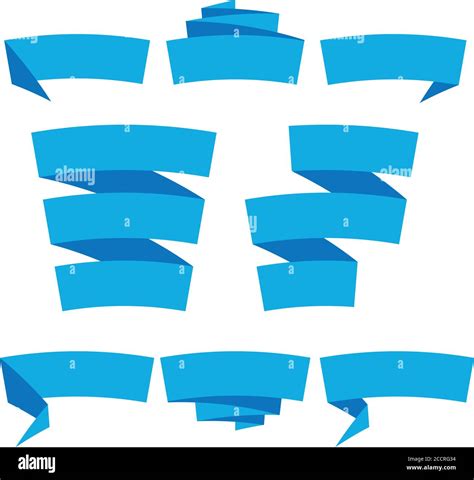 Folded Ribbon Banner Set Collection Of Blue Label Templates Vector