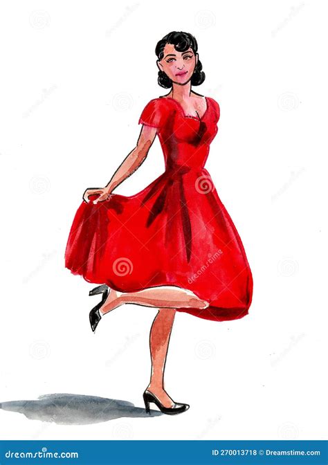 Pretty Woman In Red Dress Stock Illustration Illustration Of Anime 270013718