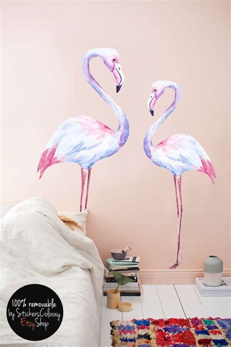 White Flamingo Wall Decal Birds Wall Decor Nature Wall Sticker Pink