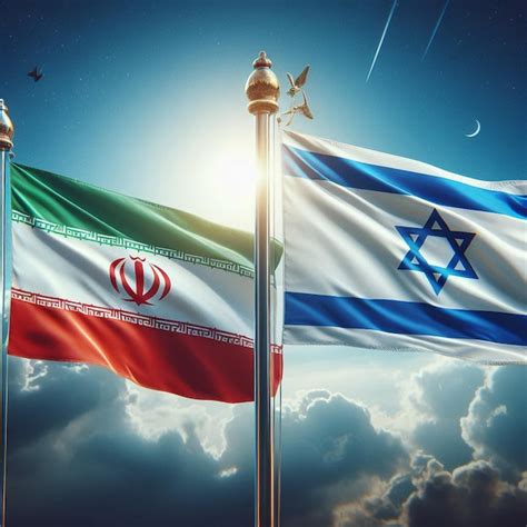 Premium Photo Iran And Israel Flags Waving In Flag Pole