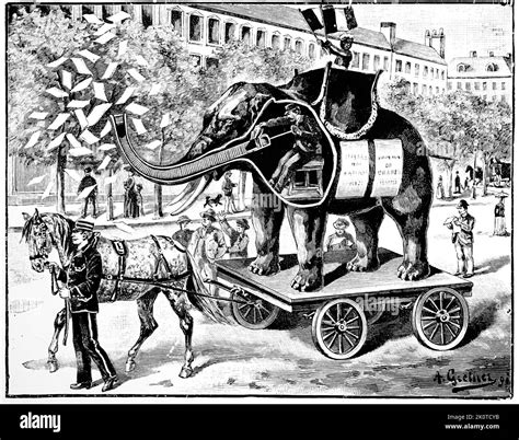 Illustration Showing A Mechanical Elephant Used As An Advertinsing