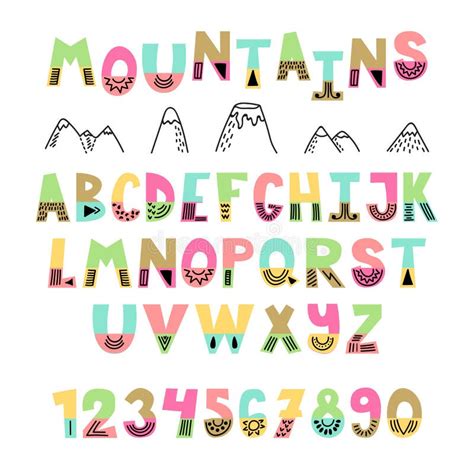 Police De Montagnes Alphabet Anglais Tiré Par La Main Illustration de