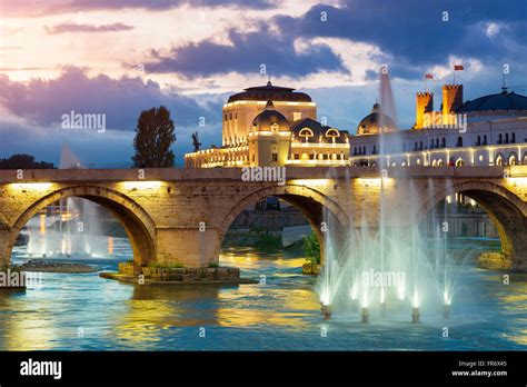 Republic Of Macedonia Skopje The Stone Bridge Over The Vardar River