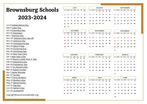 Brownsburg Schools Calendar with Holidays 2023-2024