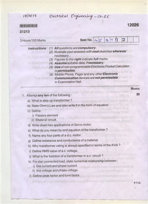 Maharashtra State Board Of Technical Education Mumbai Msbte Question Paper For Diploma In