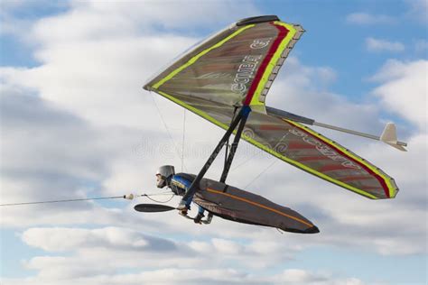 2020 02 09 Byshiv Ukraine Hang Glider Pilot Fly On His Bright Colored