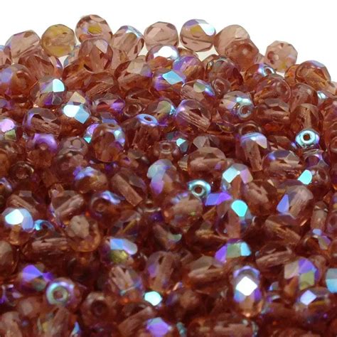 Mm Czech Faceted Round Glass Bead Dark Peach Ab Pk Beads And