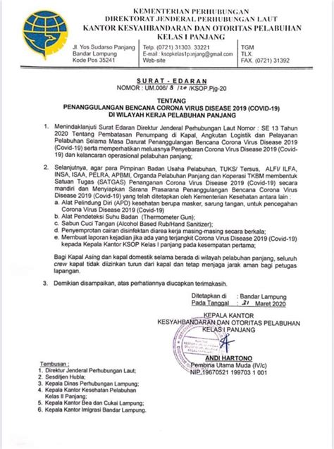 Cegah Penyebaran Covid Kepala Ksop Kelas I Panjang Keluarkan Surat