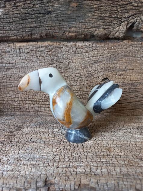 Vintage Alabaster Carved Bird Ornament Stoneware in Brown White and ...