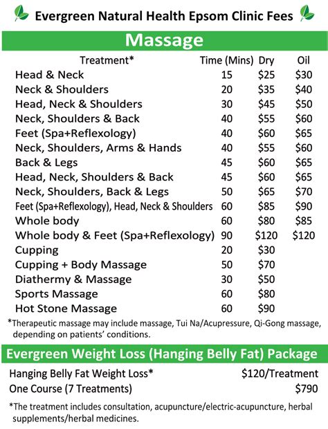 Pricing - Evergreen Clinic