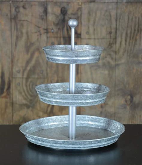 Three Tiered Galvanized Tray Buffetserving Pieces