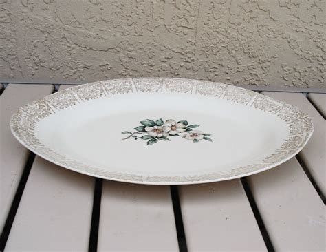 Vintage Homer Laughlin Eggshell Nautilus 22k Gold Warranted Large Oval Platter Etsy