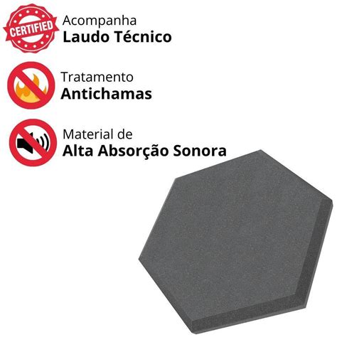 Espuma Acustica Hexagonal 30X2CM Antichamas Kit C 10 Placas Armazem