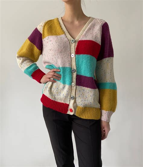 Lovely Vintage Rainbow Cardigan Stripes Colourful Retro Cool Etsy