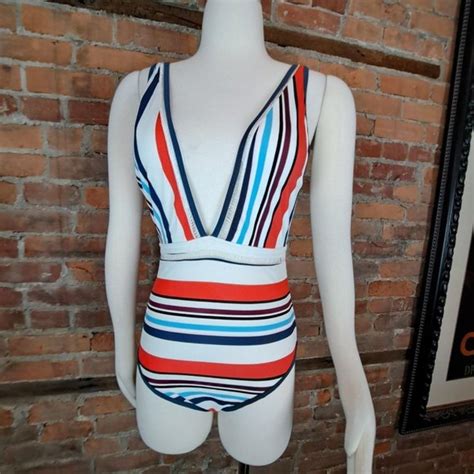 Cupshe Swim Cupshe One Piece Swimsuit Red White Blue Stripes Cut